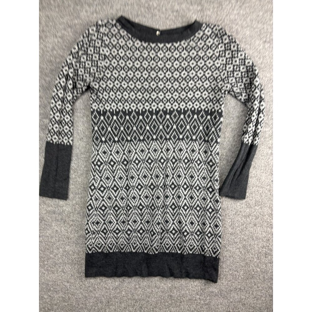 SIGRID OLSEN Sweater‎ Dress Women's M Gray Black Print Knit Long Sleeve